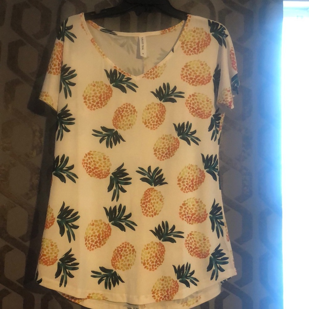 Tickled teal pineapple shirt v neck size medium